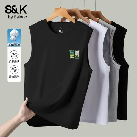 班尼路S&K系列纯棉无袖t恤男2025夏季坎肩宽松健身篮球服运动背心商品大图