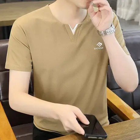 2025夏季新款男士短袖t恤冰丝速干加肥加大码上衣半袖无痕假两件商品大图