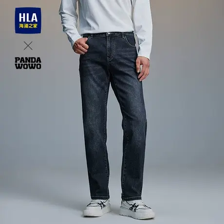 HLA/海澜之家panda wowo熊猫牛仔裤25春夏新水洗腰里绣花直筒裤男图片