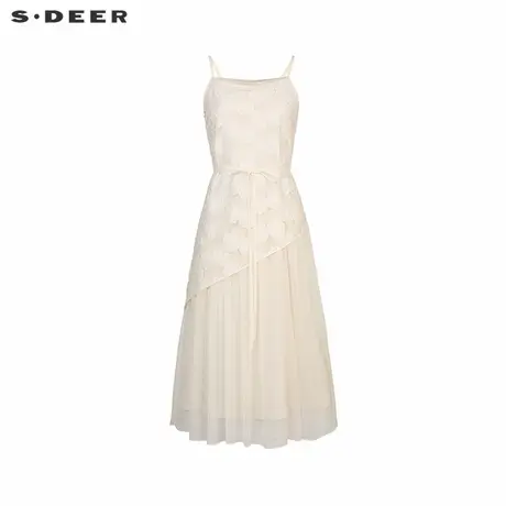sdeer圣迪奥女装25年新品优雅绣花收腰网纱吊带连衣裙S252Z1299商品大图