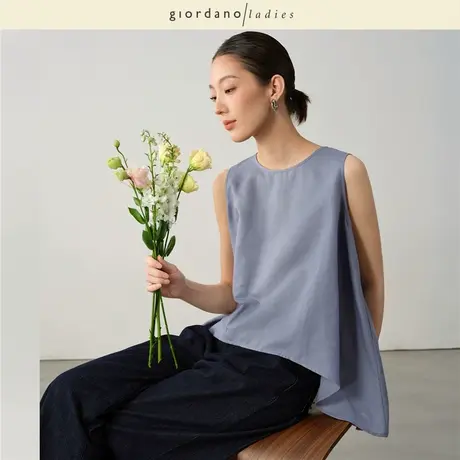 GL2025夏季新款棉麻无袖衬衫女不规则下摆圆领衬衫背心女02345027图片