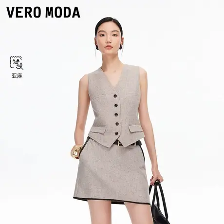 Vero Moda马甲2025秋季新款含亚麻撞色纽扣装饰马甲百搭325334003商品大图