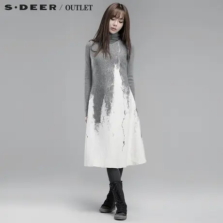 s.deer【新品】圣迪奥专柜正品墨色染晕简约背心连衣裙S14481262商品大图