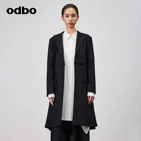 odbo/欧迪比欧时尚一粒扣黑色长袖西装外套女春季新款中长款商品大图