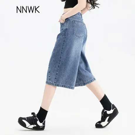 复古蓝牛仔短裤女夏季薄款2025新款宽松阔腿六分裤女天丝棉七分裤图片