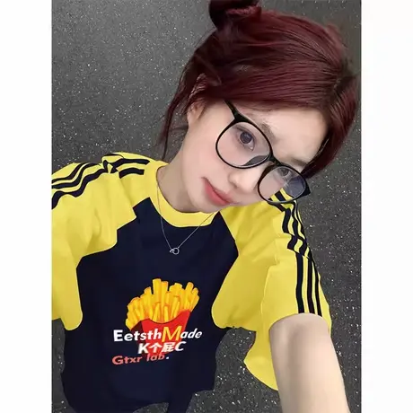 美式复古女装t恤女夏季oversize大码韩系运动风上衣潮ins闺蜜短袖商品大图