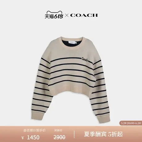 COACH/蔻驰女士草书体经典标志条纹短款毛衣上衣含羊毛商品大图