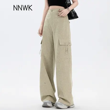 美式酷飒风裤子女2025新款夏季工装牛仔裤扎染印花宽松阔腿直筒裤商品大图