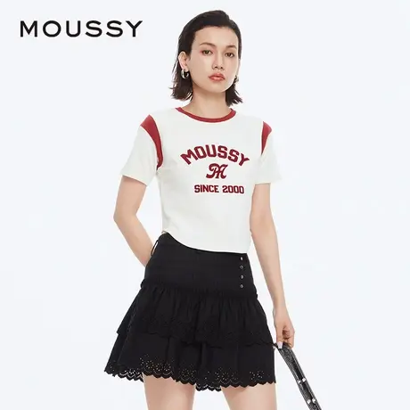 MOUSSY夏季运动风撞色弧形下摆短袖T恤女010HSL90-0500图片
