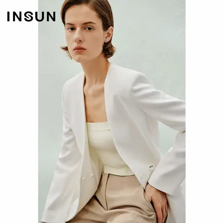 INSUN恩裳夏装无领造型感一粒扣修身西服商品大图