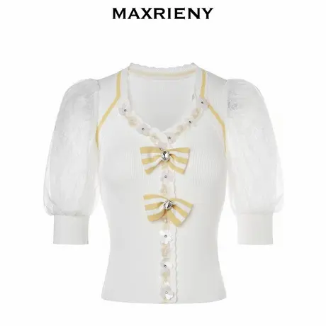 【奥莱】MAXRIENY春日针织拼接上衣女雪纺衫春商品大图
