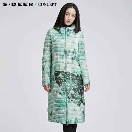 sdeer圣迪奥女2017冬装清新色彩调和晕染长款羽绒服S16482457图片