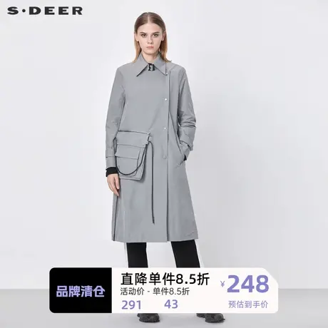 sdeer圣迪奥女装个性翻领工装大口袋系带长款风衣S21381825图片