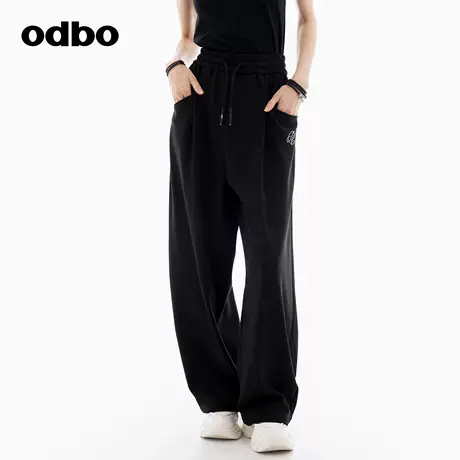 odbo/欧迪比欧时尚简约风格加绒卫裤子女秋冬2024新款加厚休闲裤图片