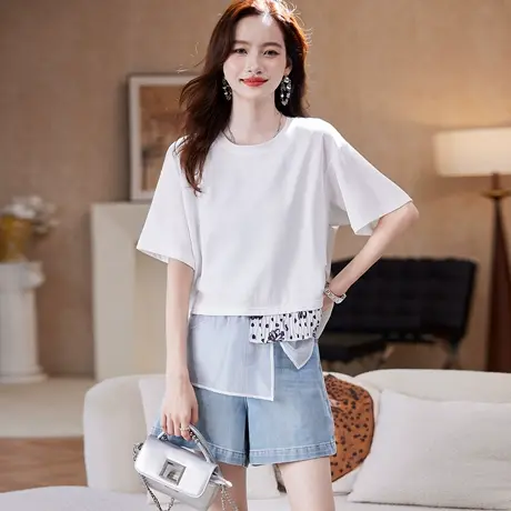 宝诗黎【新品价128元】圆领网纱拼接短袖T恤AEX1037图片