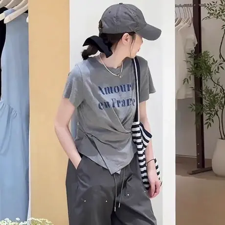 超火减龄不规则短袖t恤女2025新款爆款夏季设计感独特超好看上衣商品大图