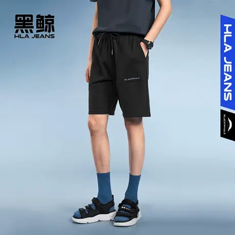 海澜之家旗下黑鲸腰间抽绳休闲中裤男夏季宽松直筒裤图片