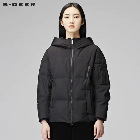 sdeer圣迪奥2018冬装休闲纯色连帽短款白鸭绒羽绒服女S17482402图片