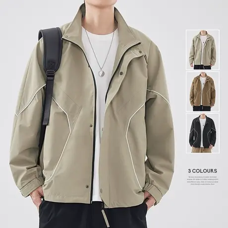 hansca翻领外套男士2025春秋新款宽松潮牌防风防水户外休闲夹克男商品大图
