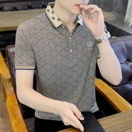 2025夏季新款男士冰丝短袖polo衫翻领半袖T恤衫潮流欧货男装上衣商品大图