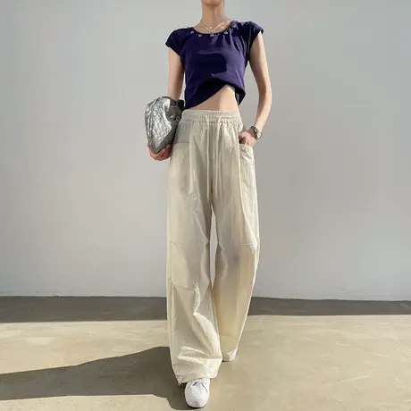 美式两穿工装裤女春夏新款高腰登山徒步速干阔腿裤宽松休闲运动裤商品大图