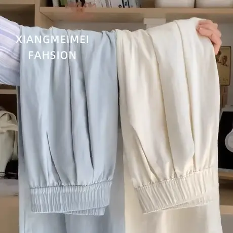 白色奶芙山本裤女夏季2024新款高腰垂感冰丝阔腿裤慵懒醋酸肌理感商品大图