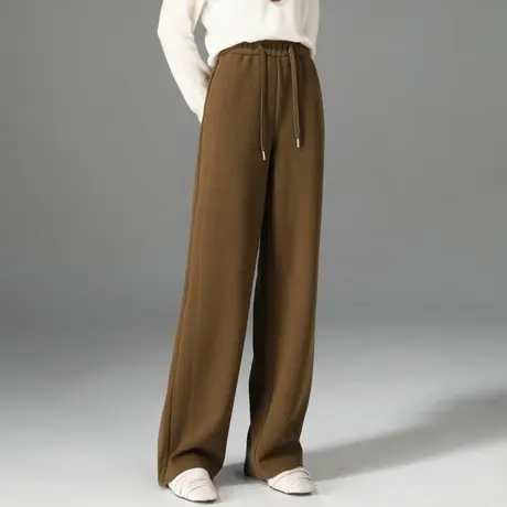 法式复古宽松休闲阔腿裤女2024冬季新款美拉德垂感针织直筒拖地裤商品大图