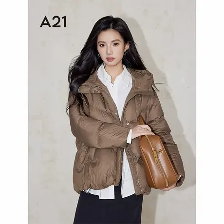 A21女装连帽斗篷型羽绒服2024冬季新款简约厚款鸭绒外套面包服图片