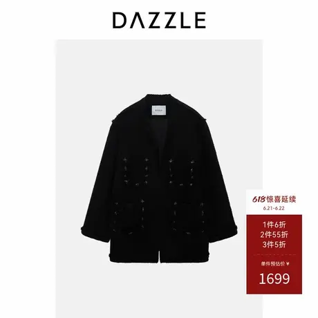 DAZZLE地素奥莱棉服黑色羊毛花纱薄棉外套商品大图