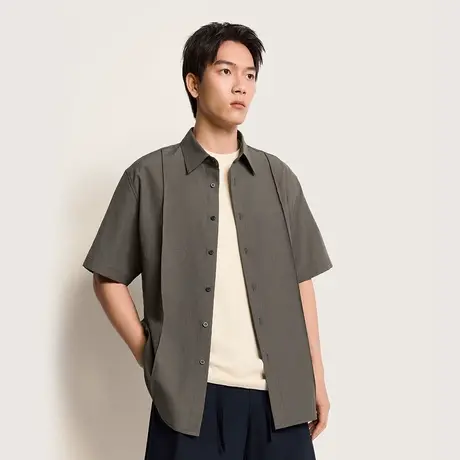 TRENDIANO 斜纹肌理麻质纹理松弛感短袖衬衫 1ST2010820商品大图