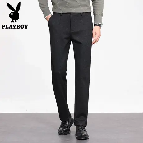 【绵羊毛】花花公子黑色针织西裤男款高级弹力商务休闲裤厚款图片