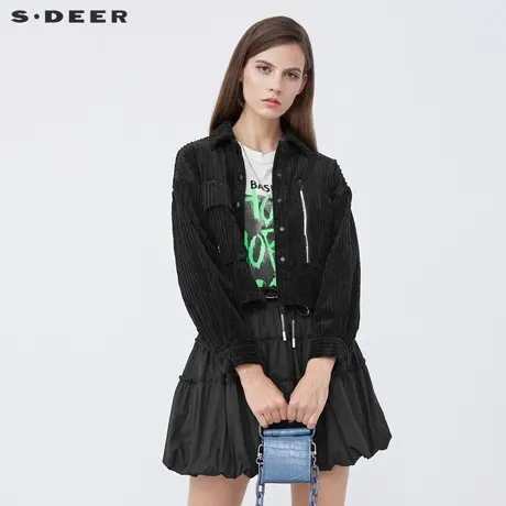 sdeer圣迪奥秋冬翻领字母口袋灯芯绒短款外套女S21362221图片