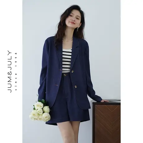 嘉茱莉2025新款牛仔西装套装女中长款牛仔西装外套休闲西服上衣商品大图