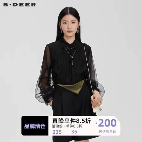 sdeer圣迪奥女装翻领肌理网纱灯笼袖衬衫S231Z0531图片