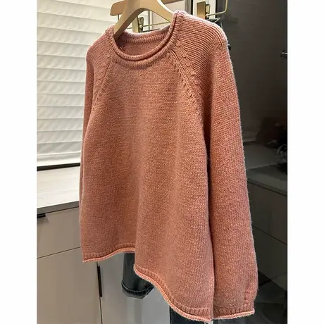 洋气圆领毛衣女温柔长袖套头女式针织衫上衣潮商品大图