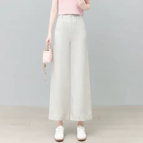 灰色天丝亚麻九分阔腿裤女2025夏季薄款韩版时尚休闲裤窄版直筒裤商品大图