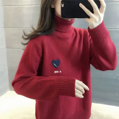 2024年秋冬新款高领纯色两翻领加厚保暖毛衣女套头红色圣诞毛衣女商品大图