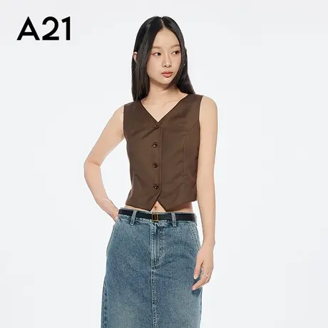 A21女装四色可选短款马甲侧开叉外套V领马夹洋气修身商品大图