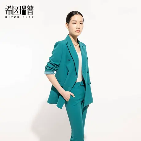 希区瑞普西装深绿色商务通勤法式上衣外套高端双排扣职业套西服女商品大图