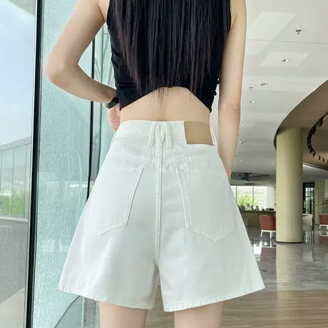 白色牛仔短裤女2025夏季薄款高腰显瘦宽松百搭a字小个子阔腿热裤图片