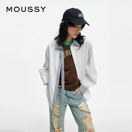 MOUSSY 2025夏季新品智性通勤撞色条纹长袖衬衫女028ISX30-3001图片