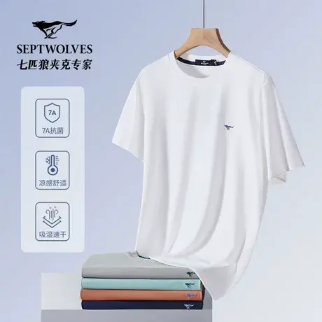 [凉感莫代尔]七匹狼男士圆领短袖T恤衫2025夏新款百搭吸湿排汗商品大图