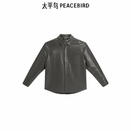 【王鹤棣同款】太平鸟男装 潮流衬衣休闲PU皮长袖衬衫男B1CHF1421商品大图