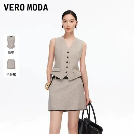 Vero Moda套装2025秋季新款含亚麻撞色纽扣马甲半裙百搭325334003商品大图