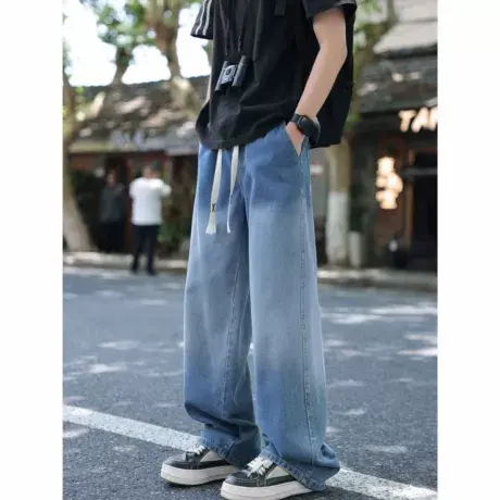 回力水洗直筒牛仔裤男士夏季2025新款宽松阔腿男生美式休闲长裤子商品大图