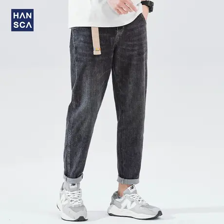 汉斯卡2024春季新款复古水洗黑灰色牛仔裤男潮流百搭直筒休闲长裤商品大图