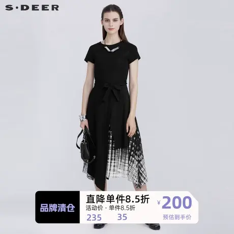 sdeer圣迪奥女装拼接撞色连衣裙S21281215🏽商品大图