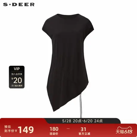 sdeer圣迪奥女装时尚圆领系带不规则短袖T恤S24280118图片