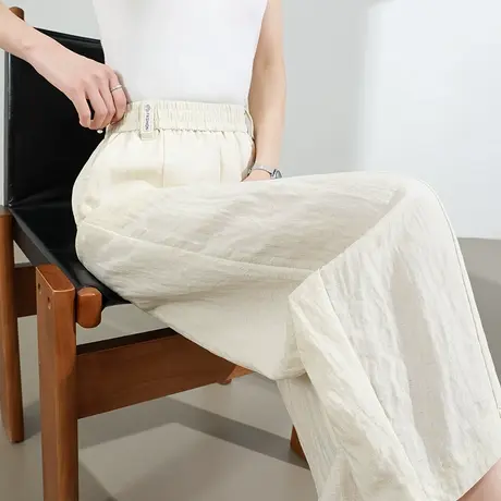 莱赛尔天丝亚麻鱼嘴休闲裤女夏季薄款高腰宽松九分小个子哈伦裤子商品大图