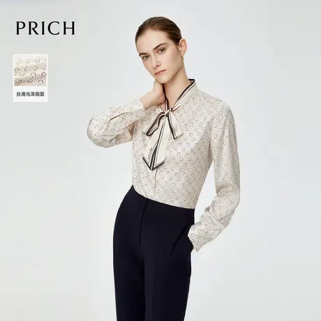 【缎面】PRIC时尚经典飘带领衬衫春季长袖通勤衬衣雪纺衫女商品大图